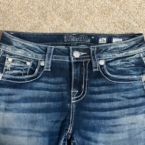 Miss Me Blue Skinny Jeans with Distressed Detailing